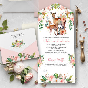 Mummy and Baby Floral Deer Baby Shower All In One Invitation
