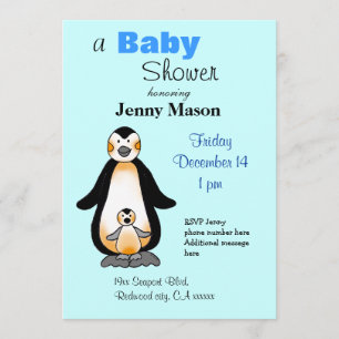Mummy and baby penguin, baby shower invitation