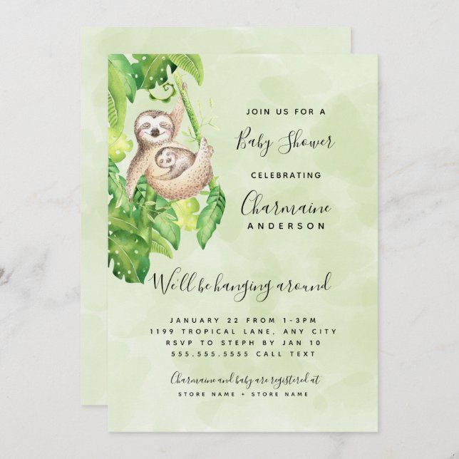 Mummy and Baby Sloth neutral Baby Shower Invitation (Front/Back)