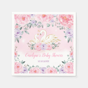 Mummy and Baby Swan Princess   Pink Purple Flowers Napkin