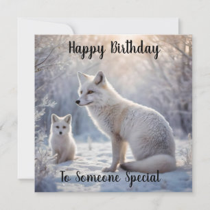 Mummy And Baby White Arctic Fox, Birthday Card