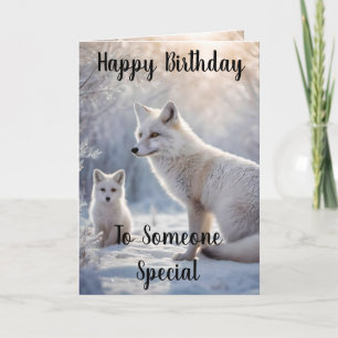 Mummy And Baby White Arctic Fox, Birthday Card