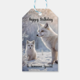Mummy And Baby White Arctic Fox, Birthday Gift Tags