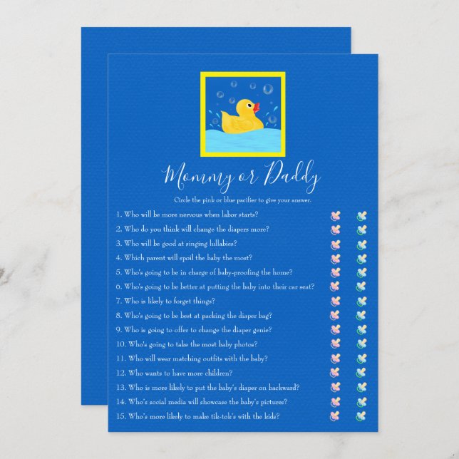 Mummy and Daddy Rubber Ducky Baby Shower Game Invitation (Front/Back)