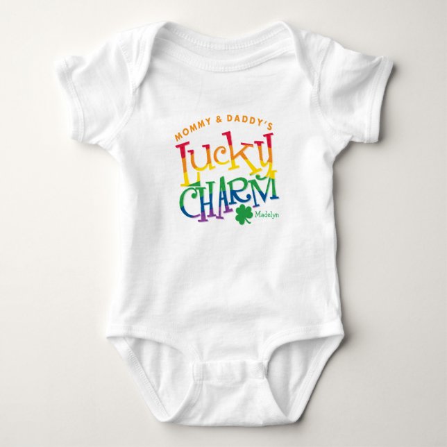 Mummy and Daddy's Lucky Charm One Piece Baby Bodysuit (Front)