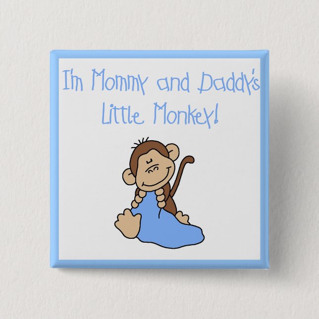 Mummy and Daddy's Monkey -Blue Tshirts and Gifts 15 Cm Square Badge (Front)
