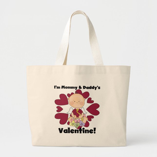Mummy and Daddy's Valentine- Boy Cupid Large Tote Bag (Front)