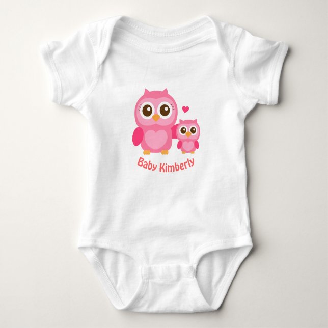 Mummy and Me, Cute Baby Owl, Pink Bodysuit (Front)