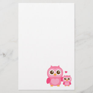 Mummy and Me, Cute Baby Owl, Pink Stationery
