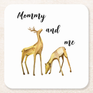 Mummy And Me Deer Square Paper Coaster
