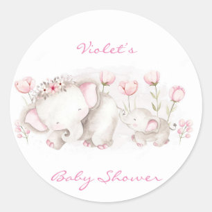 Mummy and Me Elephant Pastel Girl Baby Shower Classic Round Sticker