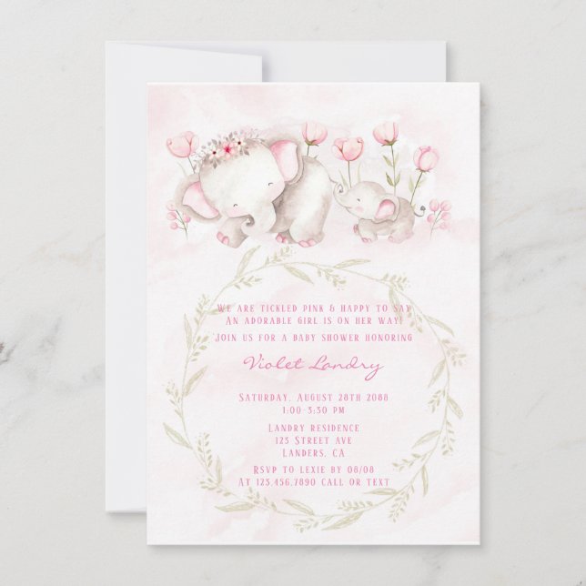 Mummy and Me Elephant Pastel Girl Baby Shower Invitation (Front)