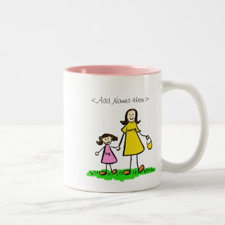 Mummy and Me Little Girl (Brunette - Custom Names) Two-Tone Coffee Mug