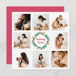Mummy and Me Photo Bright Colourful Floral Wreath Holiday Card