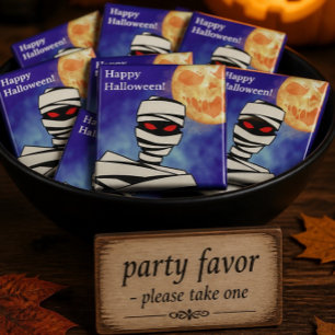 Mummy and Scary Moon Happy Halloween Square Magnet