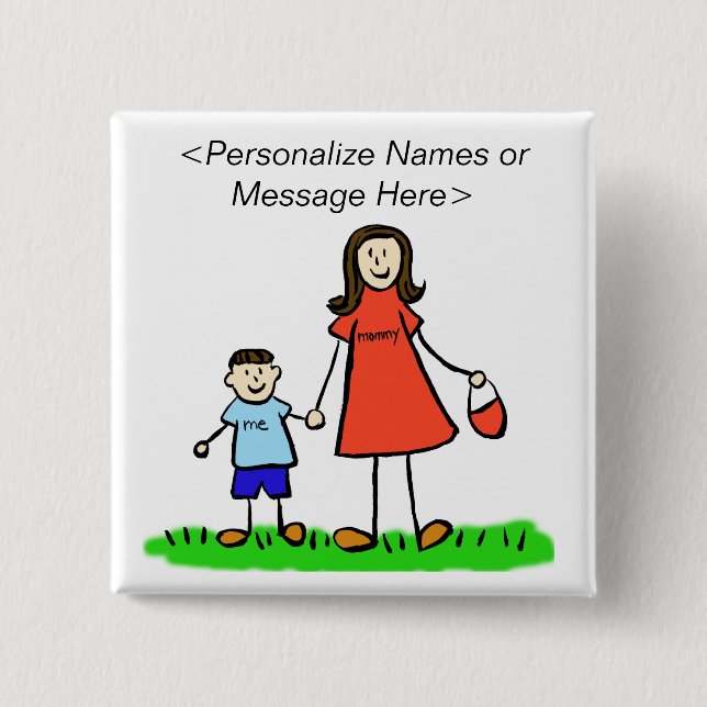 Mummy and Son Family Characters Custom Button Pins (Front)