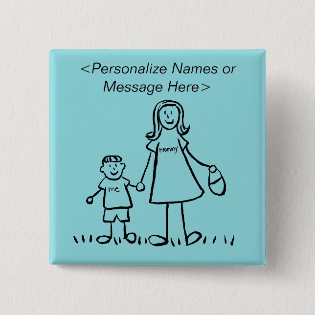 Mummy and Son Family Characters Custom Button Pins (Front)