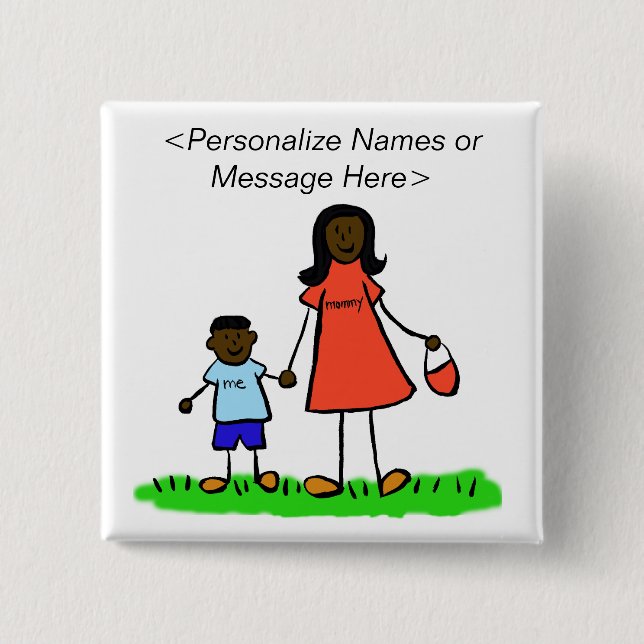 Mummy and Son Family Characters Custom Button Pins (Front)