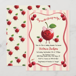 Mummy and twin boy girl Baby Cherry Baby Shower Invitation