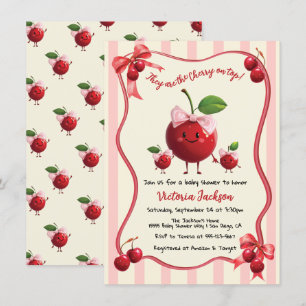 Mummy and twin girls Baby Cherry Baby Shower Invitation