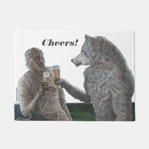 Mummy and Werewolf Drinking Beer Cheers Doormat
