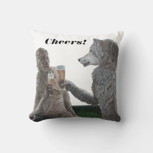 Mummy and Werewolf Drinking Beer Cheers Pillow