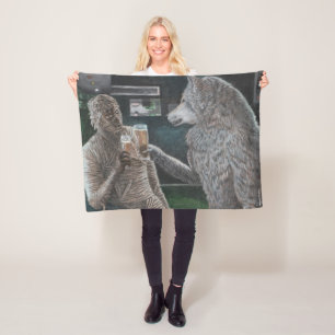 Mummy and Werewolf Drinking Beer Fantasy Blanket