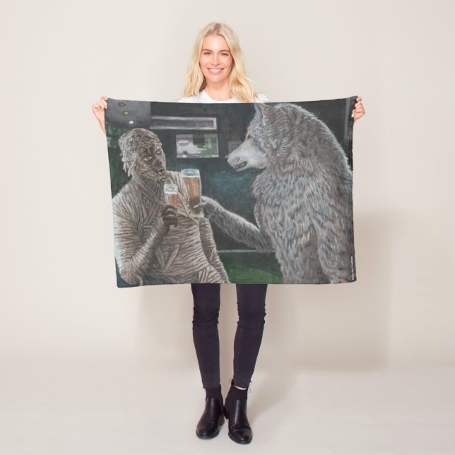 Mummy and Werewolf Drinking Beer Fantasy Blanket (In Situ)