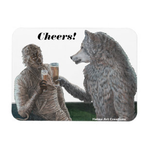 Mummy and Werewolf Drinking Beer Fantasy Magnet