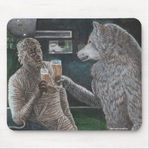 Mummy and Werewolf Drinking Beer Mousepad