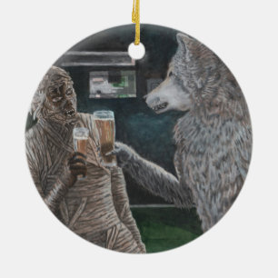 Mummy and Werewolf Drinking Fantasy Art Ornament