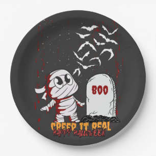 Mummy at Grave Boo Halloween Paper Plate
