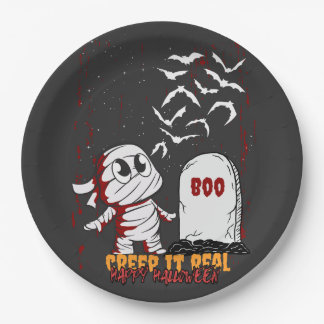 Mummy at Grave Boo Halloween Paper Plate