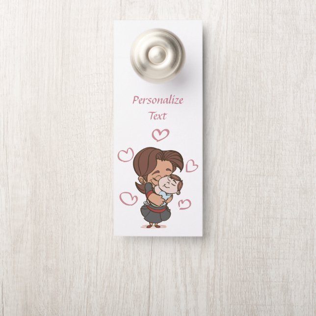 Mummy & Baby Cuddle Sleeping Personalised Door Hanger (On Knob)