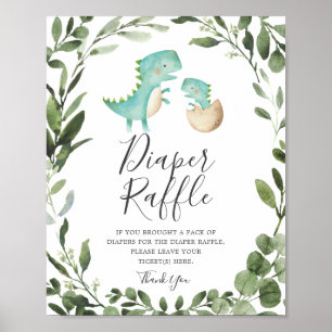 Mummy Baby Dinosaur Baby Shower Diaper Raffle Sign