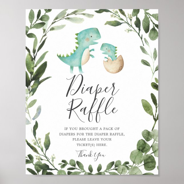 Mummy Baby Dinosaur Baby Shower Diaper Raffle Sign (Front)