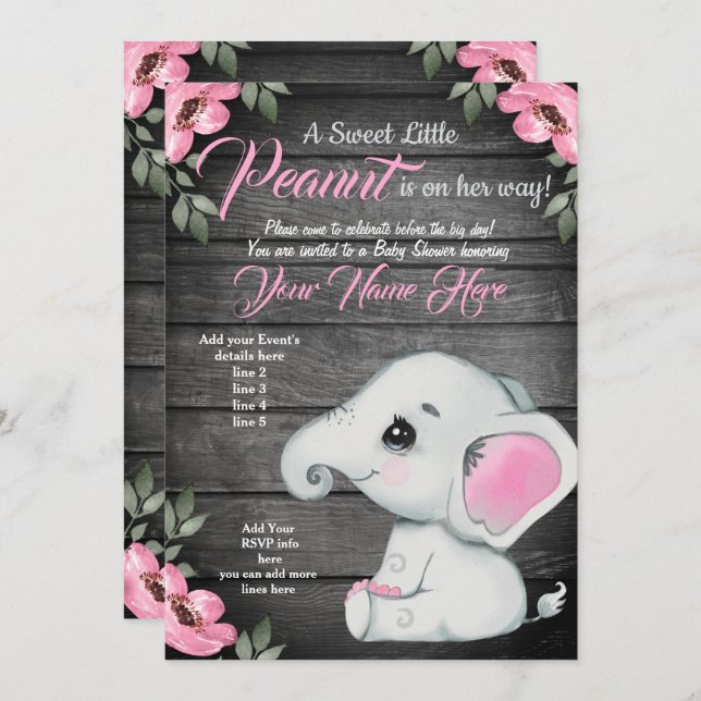 Mummy Baby Elephant Baby Shower Invitation, rustic Invitation (Front/Back)