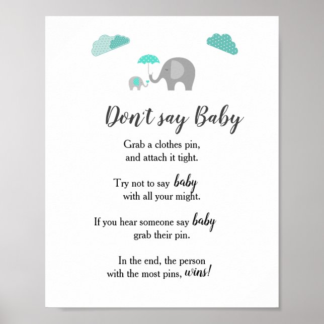 Mummy Baby Elephant with Clouds Don't Say Baby Poster (Front)