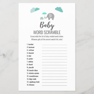 Mummy Baby Elephant with Clouds Word Scramble Game Flyer