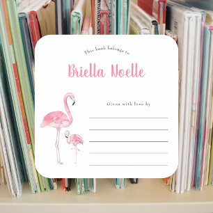 Mummy + Baby Flamingo bookplate Square Sticker
