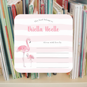Mummy + Baby Flamingo bookplate sticker