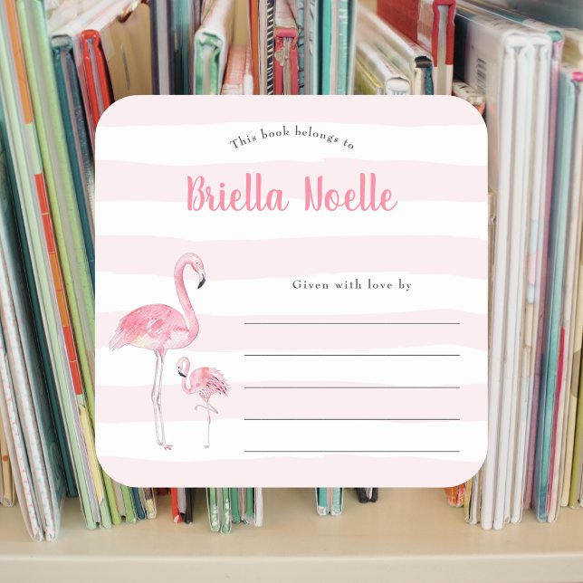 Mummy + Baby Flamingo bookplate sticker (Creator Uploaded)