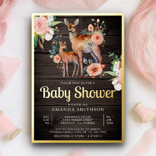 Mummy Baby Floral Deer Wood Baby Shower Gold
