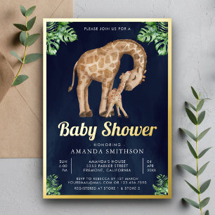 Mummy Baby Giraffe Safari Navy Baby Shower Gold