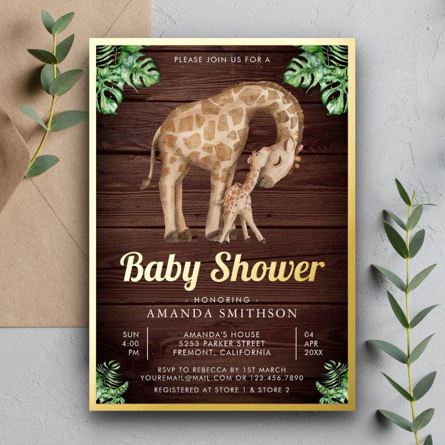 Mummy Baby Giraffe Safari Wood Baby Shower Gold (Creator Uploaded)