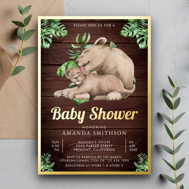 Mummy Baby Lion Cub Jungle Wood Baby Shower Gold (Creator Uploaded)