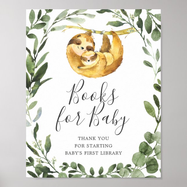 Mummy Baby Sloth Baby Shower Books For Baby Sign (Front)