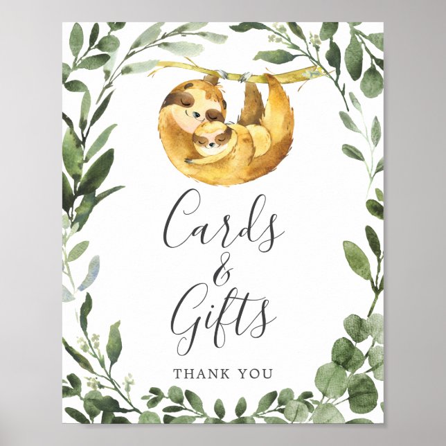 Mummy Baby Sloth Baby Shower Cards and Gifts Sign (Front)