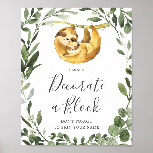 Mummy Baby Sloth Baby Shower Decorate A Block Sign (Front)