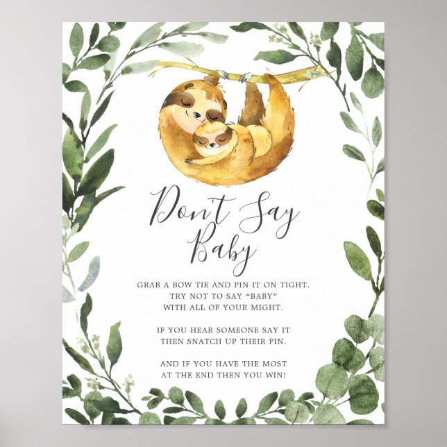 Mummy Baby Sloth Baby Shower Don't Say Baby Sign (Front)